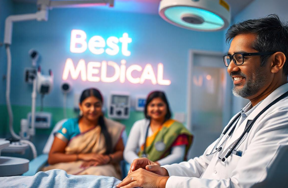 Happy doctor treating at the